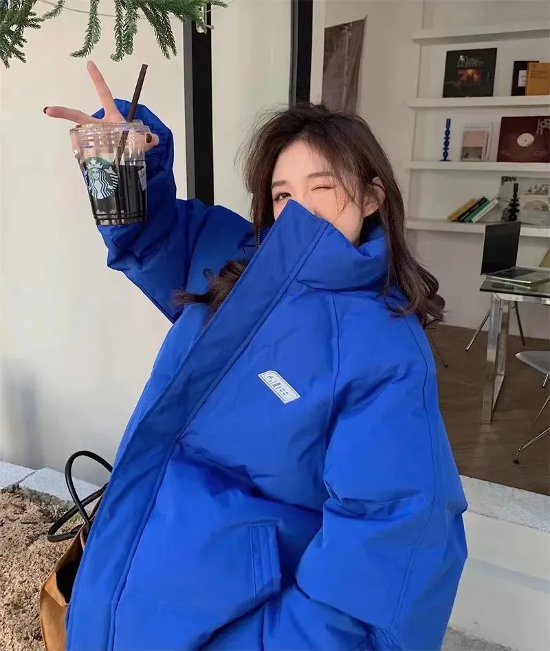 2024 Winter Down Cotton Coat for Women – Solid Loose Padded Jacket, Black Puffer Parka, Casual and Warm Outwear with Zipper, Thickened