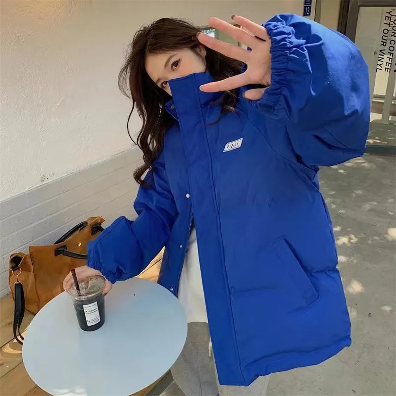 2024 Winter Down Cotton Coat for Women – Solid Loose Padded Jacket, Black Puffer Parka, Casual and Warm Outwear with Zipper, Thickened