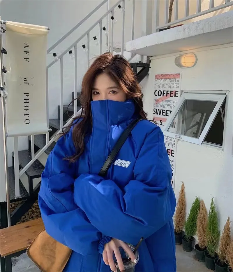 2024 Winter Down Cotton Coat for Women – Solid Loose Padded Jacket, Black Puffer Parka, Casual and Warm Outwear with Zipper, Thickened