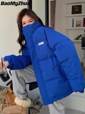 2024 Winter Down Cotton Coat for Women – Solid Loose Padded Jacket, Black Puffer Parka, Casual and Warm Outwear with Zipper, Thickened
