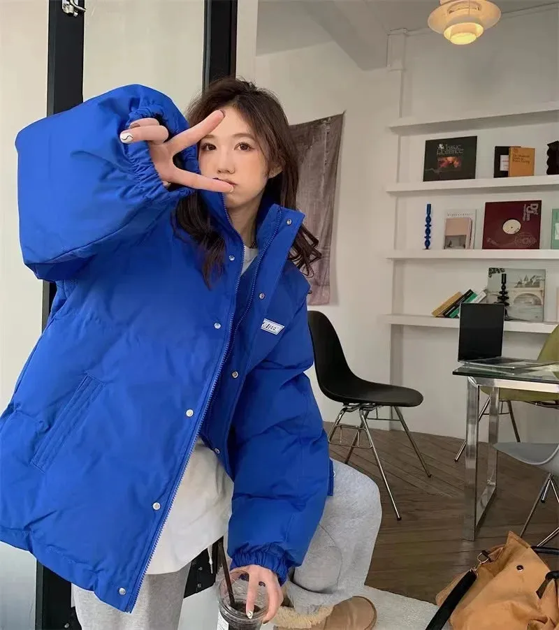 2024 Winter Down Cotton Coat for Women – Solid Loose Padded Jacket, Black Puffer Parka, Casual and Warm Outwear with Zipper, Thickened