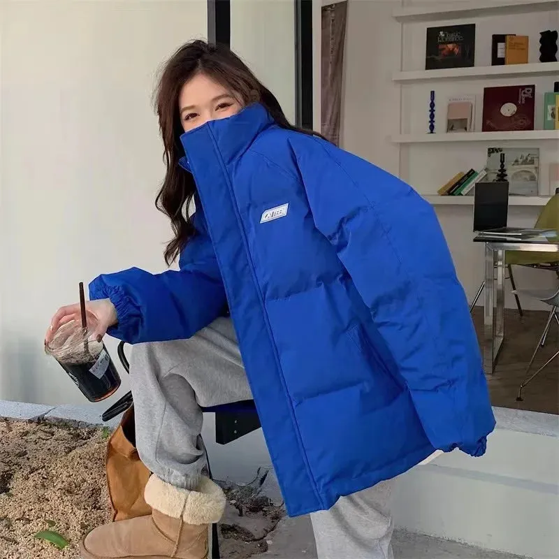 2024 Winter Down Cotton Coat for Women – Solid Loose Padded Jacket, Black Puffer Parka, Casual and Warm Outwear with Zipper, Thickened
