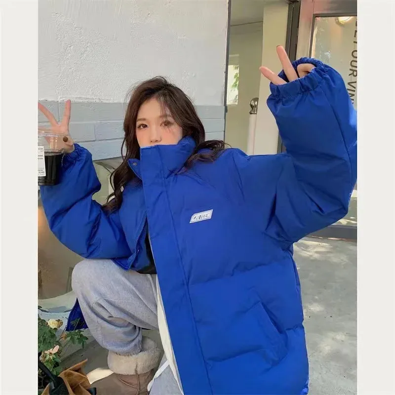2024 Winter Down Cotton Coat for Women – Solid Loose Padded Jacket, Black Puffer Parka, Casual and Warm Outwear with Zipper, Thickened