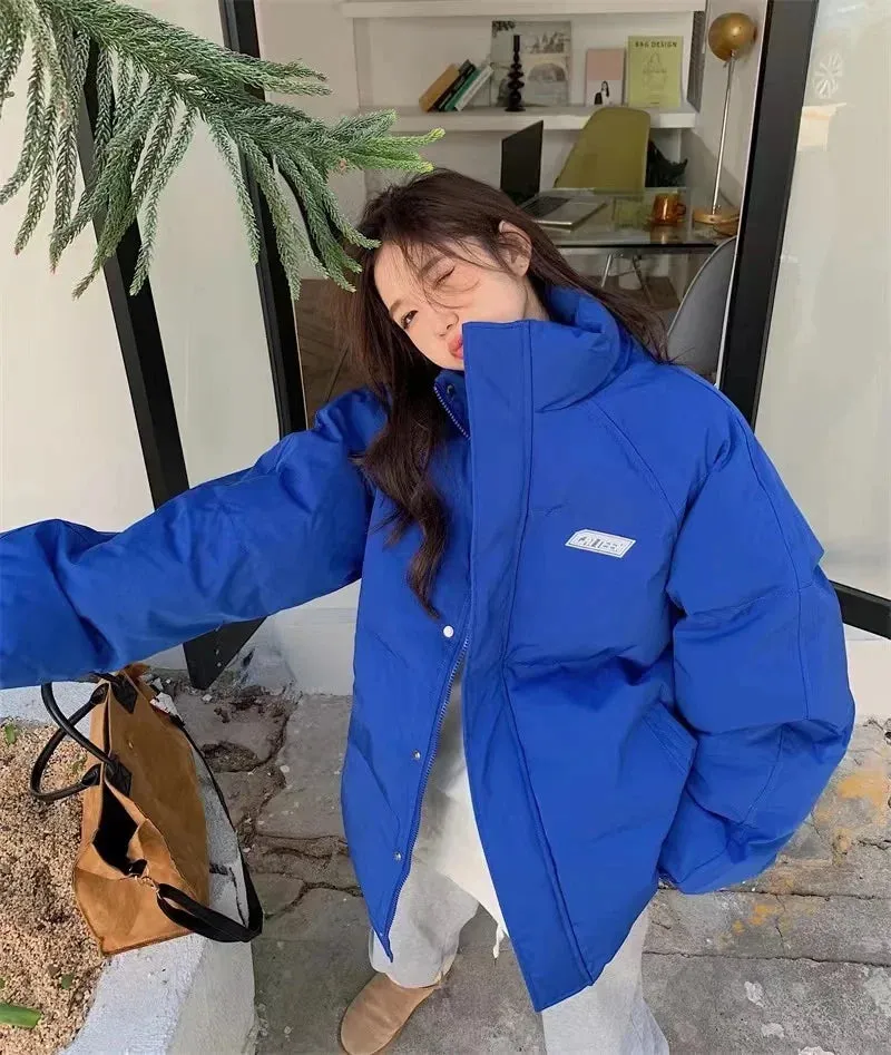 2024 Winter Down Cotton Coat for Women – Solid Loose Padded Jacket, Black Puffer Parka, Casual and Warm Outwear with Zipper, Thickened