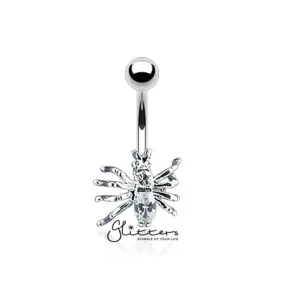 316L Surgical Steel Cubic Zirconia Spider Belly Button Ring-Clear