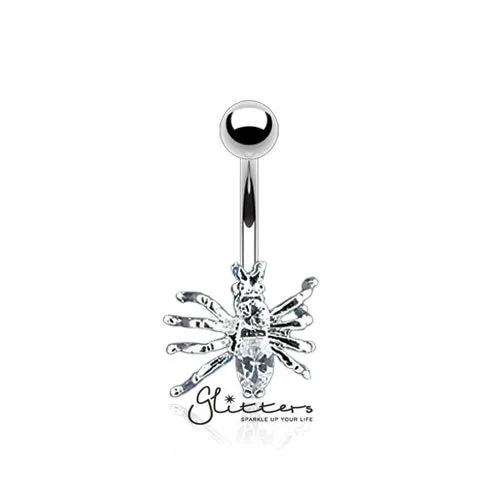 316L Surgical Steel Cubic Zirconia Spider Belly Button Ring-Clear