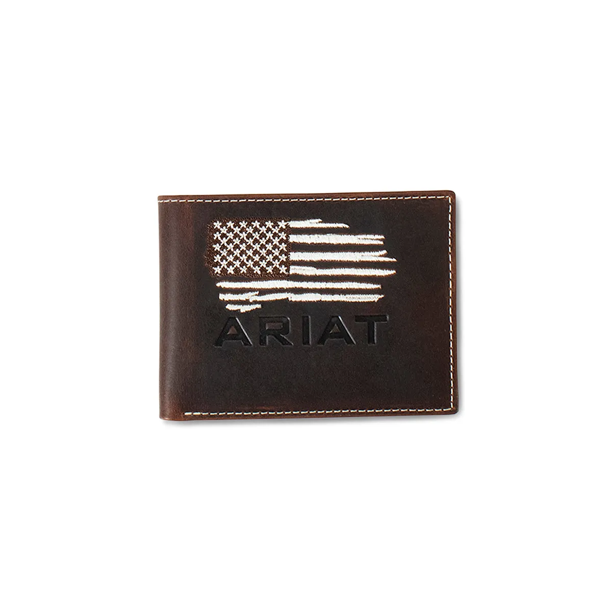 Ariat Distressed White Stitched American Flag Bifold Wallet