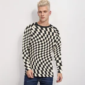 Black Checker Shirt Men, Groovy Shirt Men, Groovy Top Men, Retro Shirt Men, 80s 90s style shirt, Rocker Style Shirt, Checker Raglan Shirt