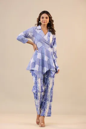 Blue Abstract Shibori Knot Cotton Loungewear Set
