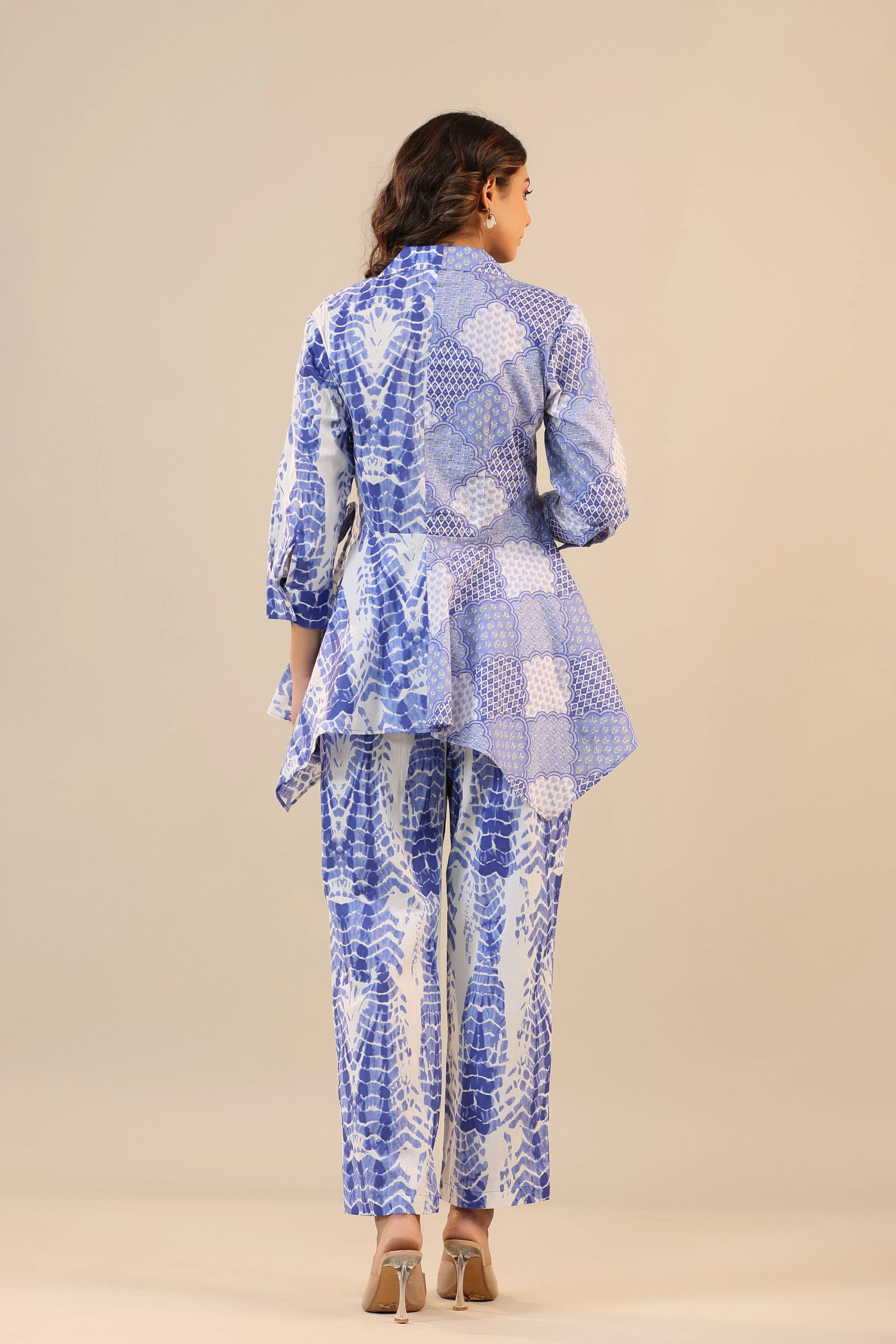Blue Abstract Shibori Knot Cotton Loungewear Set