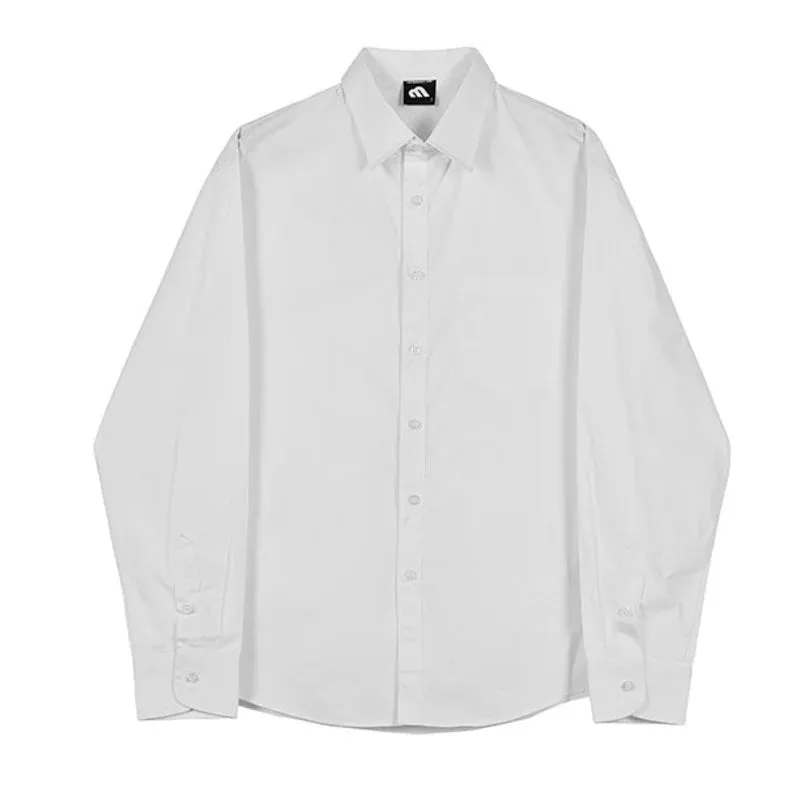 Bonsir -  Korean menswear style fashion top men's autumn new loose lapel single breasted long sleeve solid color shirts men tide