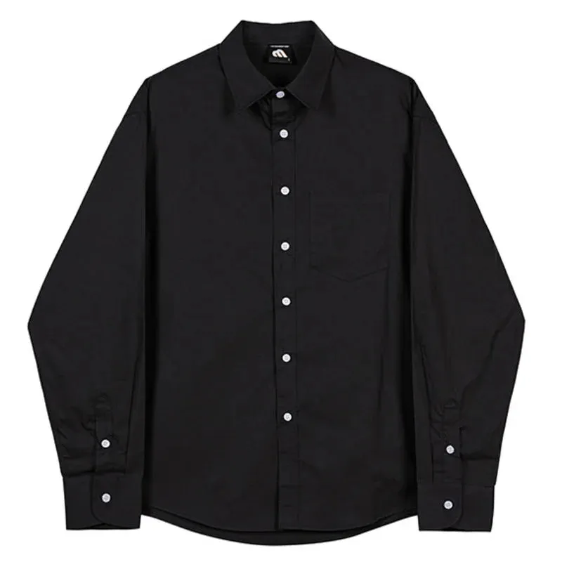 Bonsir -  Korean menswear style fashion top men's autumn new loose lapel single breasted long sleeve solid color shirts men tide