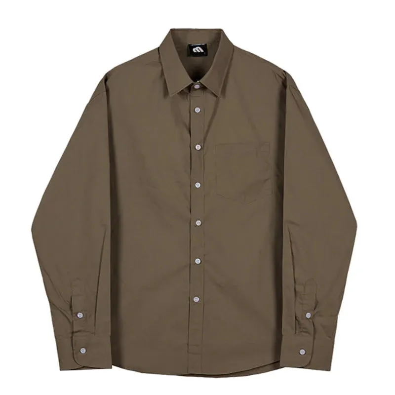 Bonsir -  Korean menswear style fashion top men's autumn new loose lapel single breasted long sleeve solid color shirts men tide