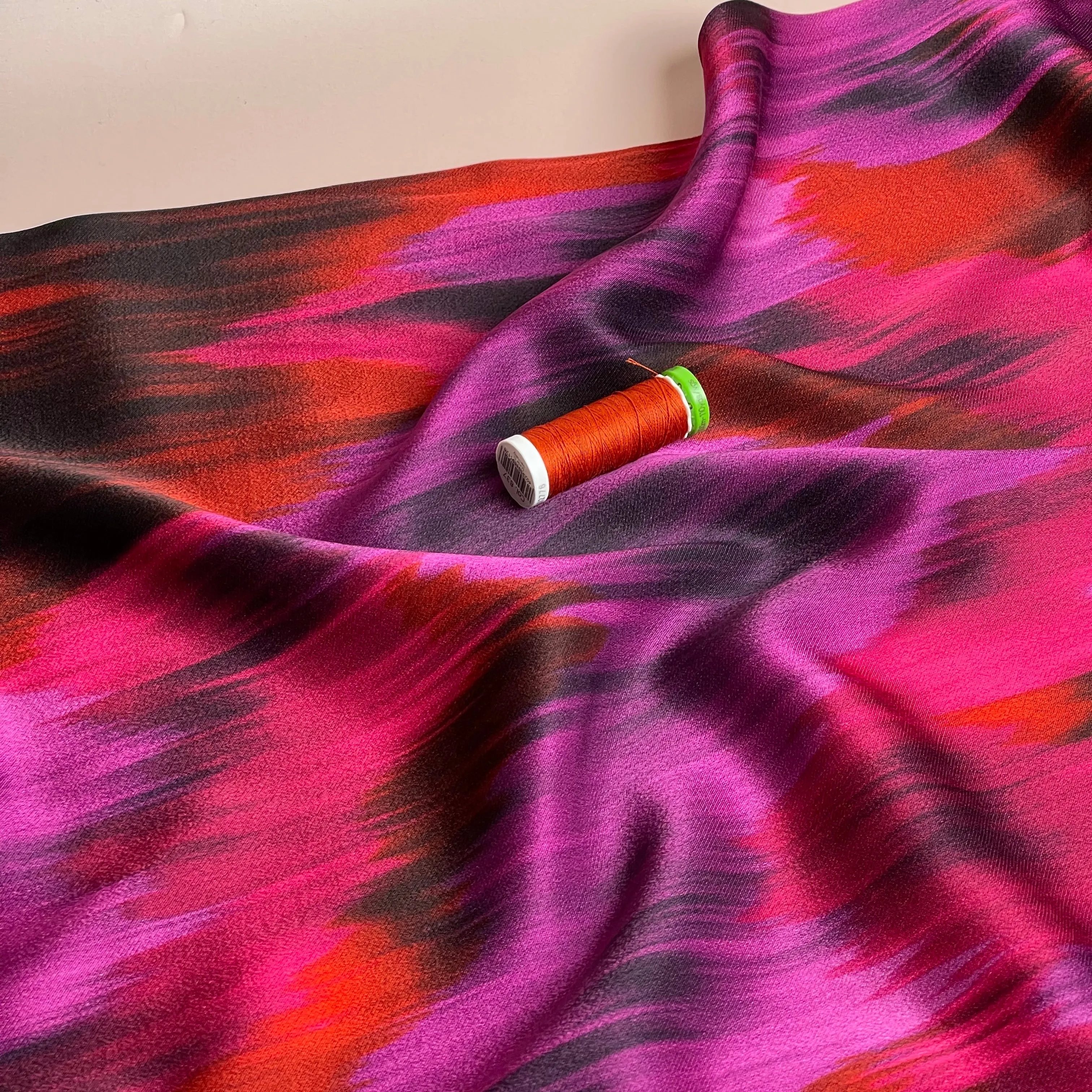 Brush Strokes in Fuchsia Spun Rayon Sateen