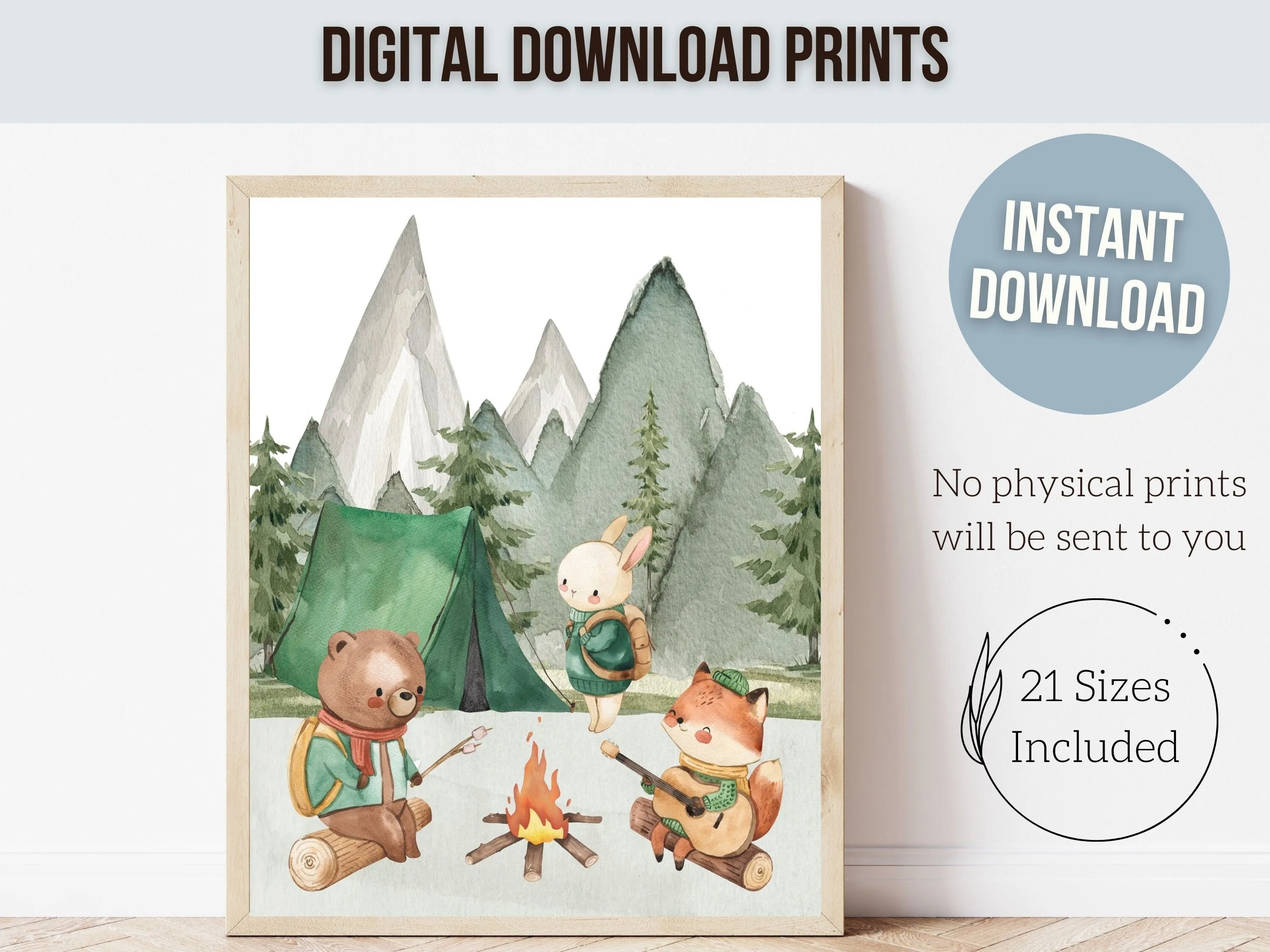 Camping Animals Nursery Print Set of 3