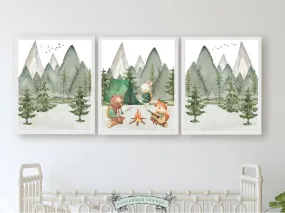 Camping Animals Nursery Print Set of 3