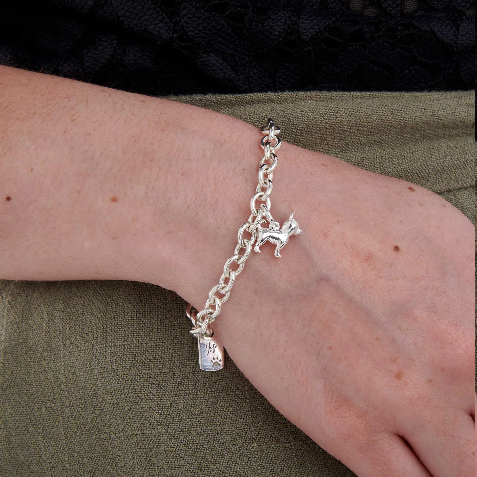 Chihuahua Silver Dog Charm Bracelet