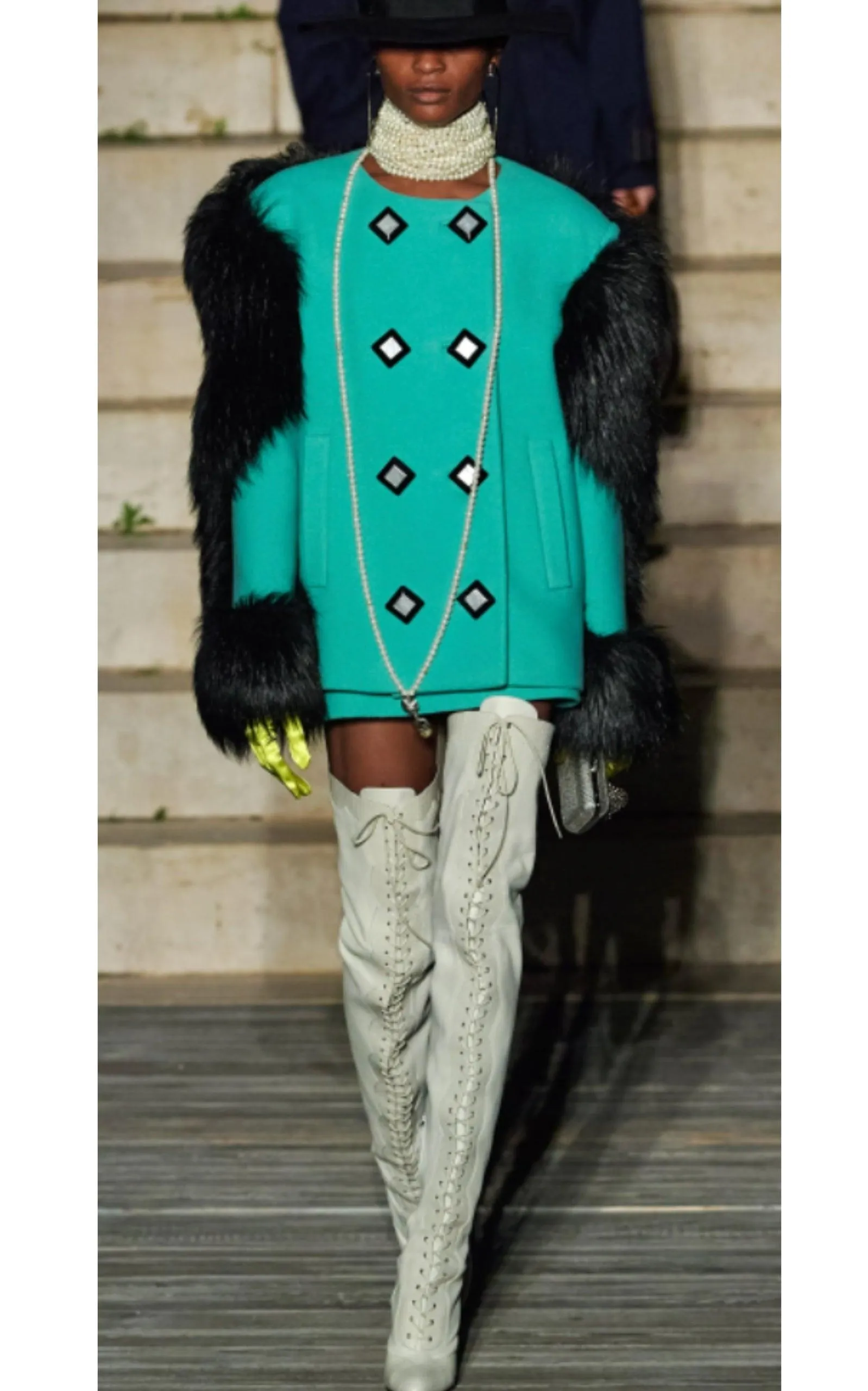 Faux Fur-trimmed Wool Jacket