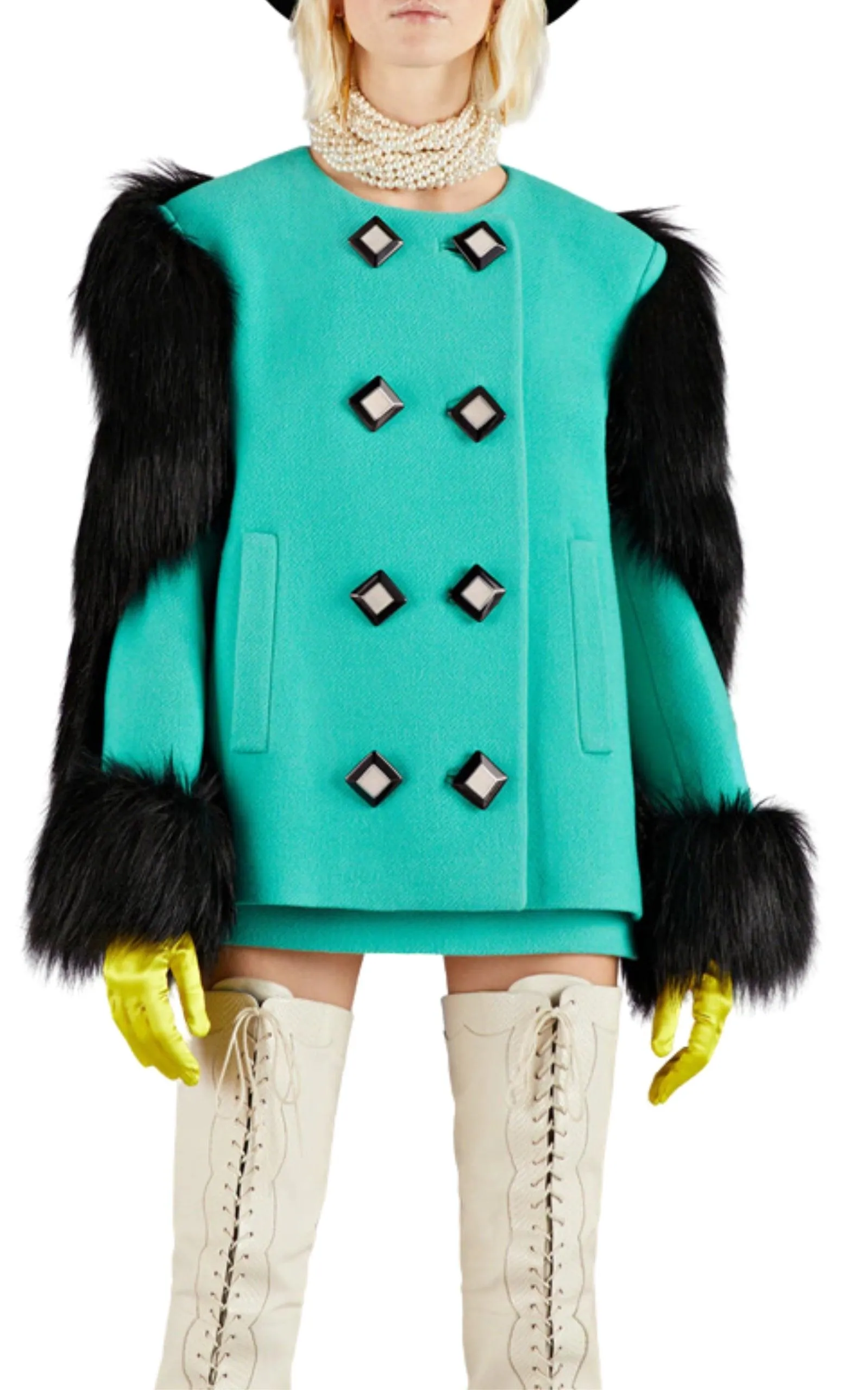 Faux Fur-trimmed Wool Jacket