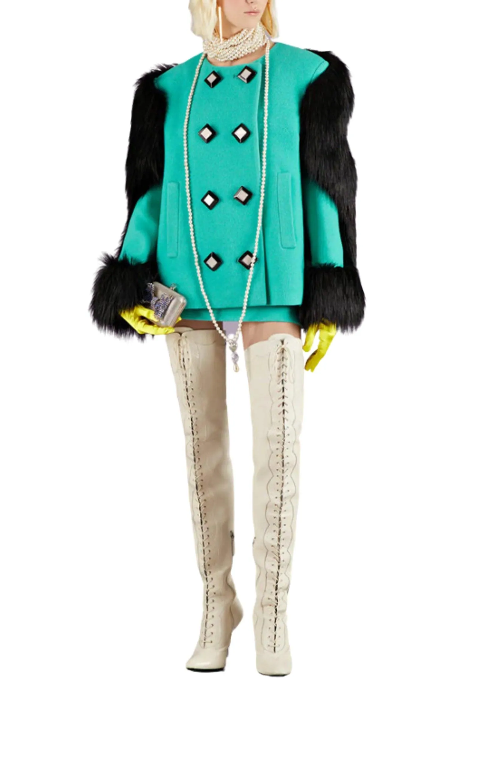 Faux Fur-trimmed Wool Jacket