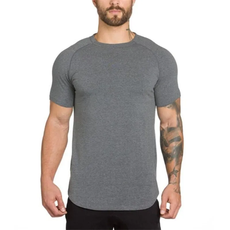 gym clothing extend hip hop street T-shirt Men's fitness bodybuilding silm fit summer Top Tees
