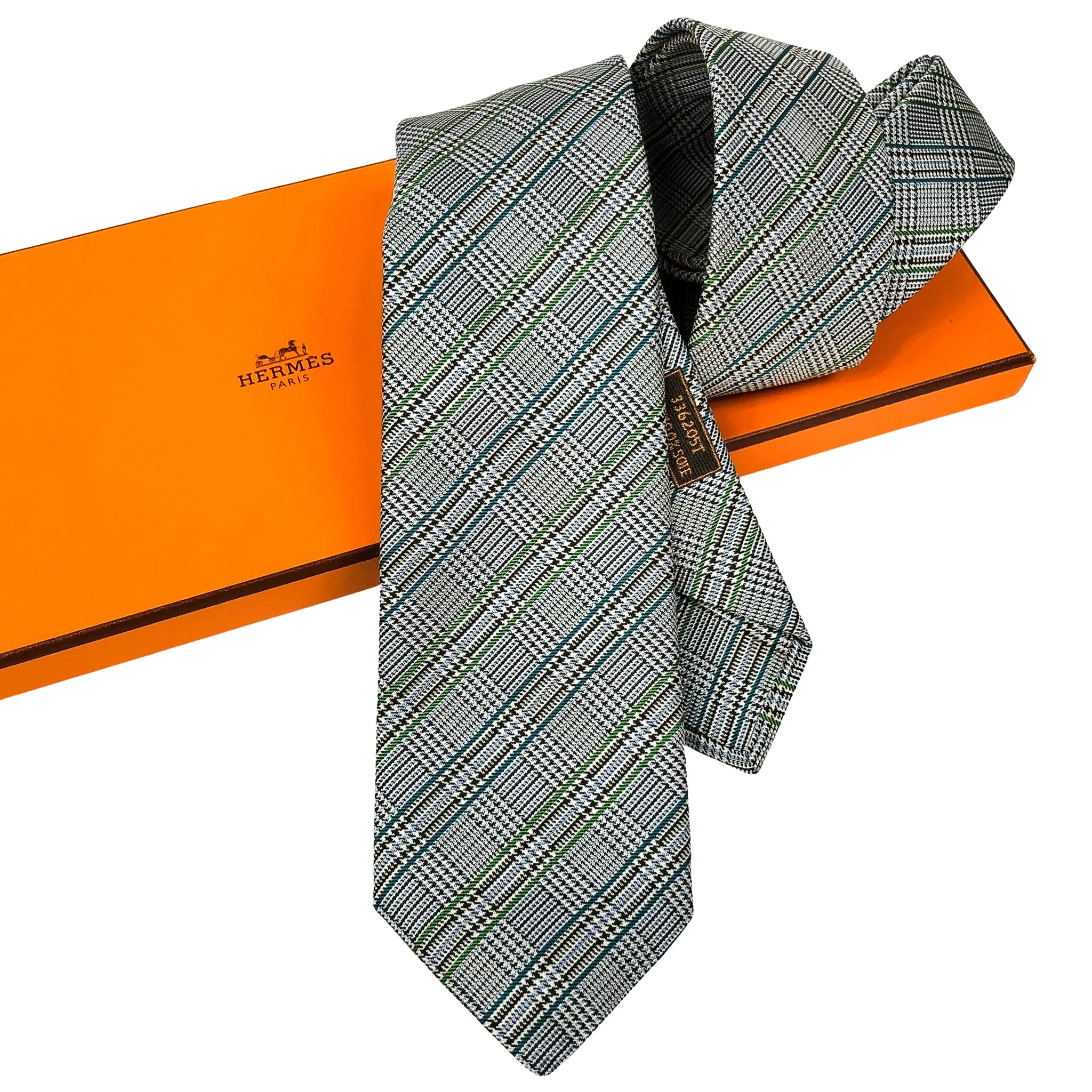 Hermes Silk Necktie 7 | To The Moon Tie with a Prince of Wales Motif w/BOX
