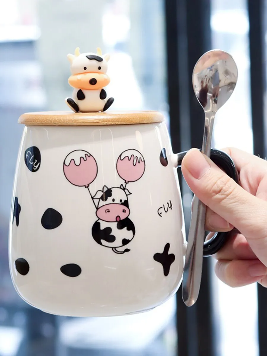 Kawaii Cow Coffee Cup With Spoon