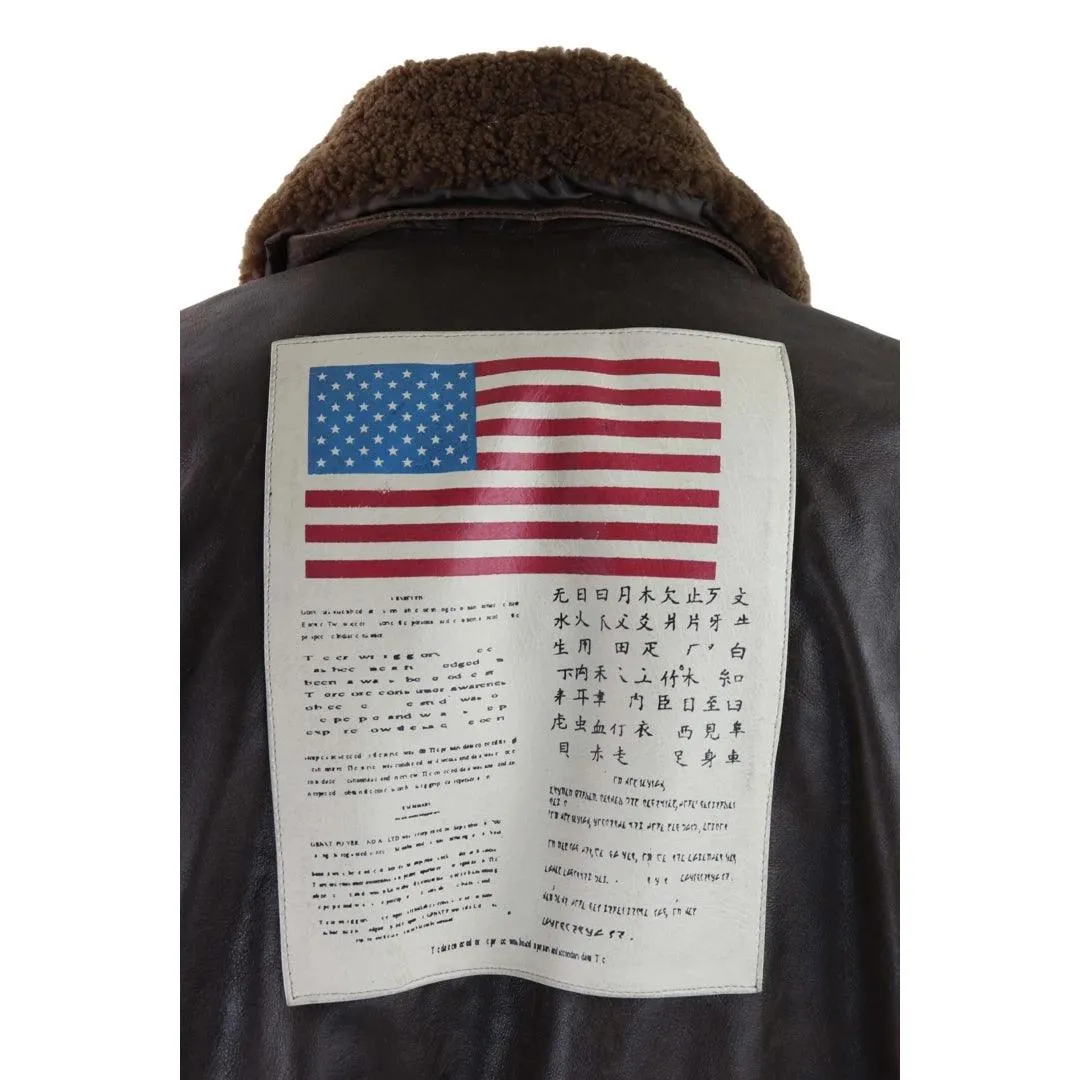 Mens Brown Aviator Top Gun Jacket Vintage Classic Washed Fur Collar Pilot Bomber