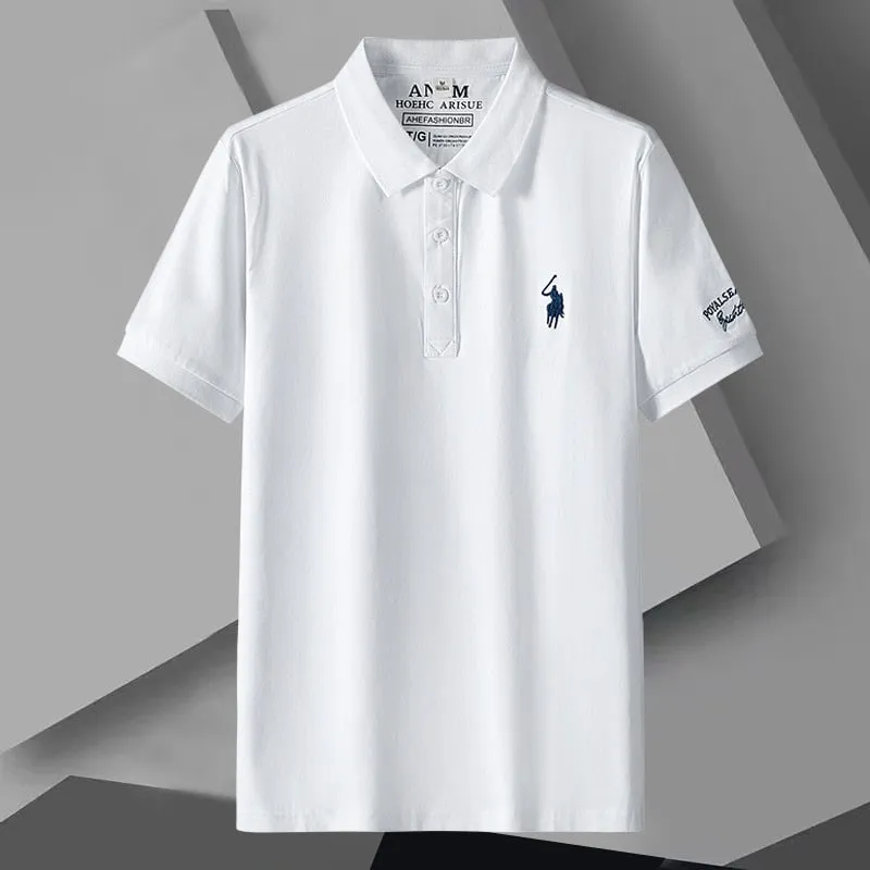 Polo T-Shirts Men's Clothing Casual Button Camisetas Tops Ropa Playeras Embroidery White Short Sleeve Tees