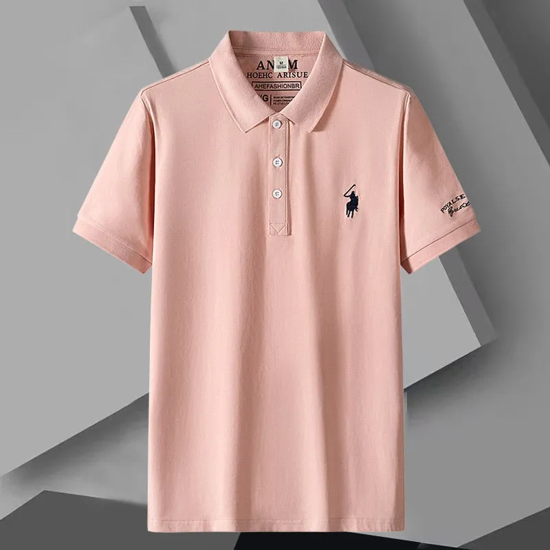Polo T-Shirts Men's Clothing Casual Button Camisetas Tops Ropa Playeras Embroidery White Short Sleeve Tees