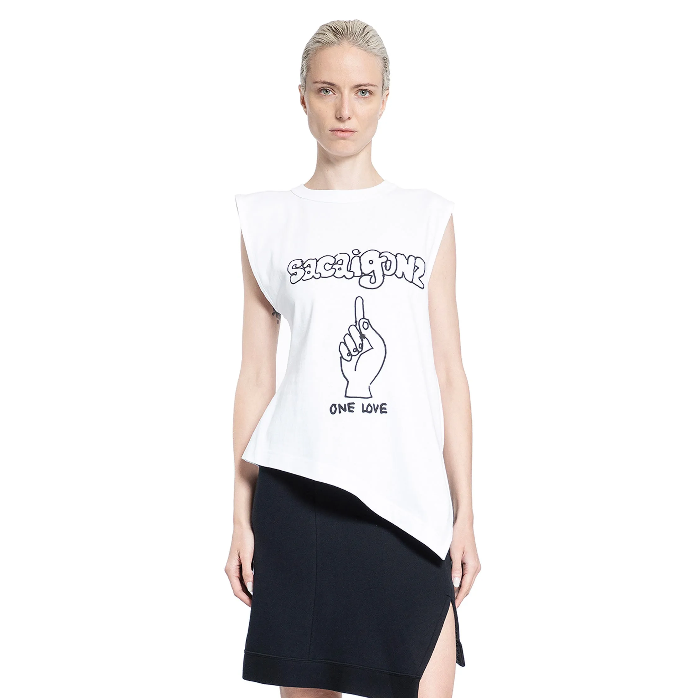 SACAI WOMAN WHITE T-SHIRTS & TANK TOPS