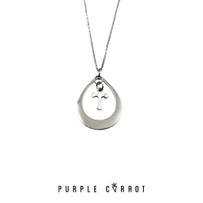 Teardrop Cross Pendant - Free engraving