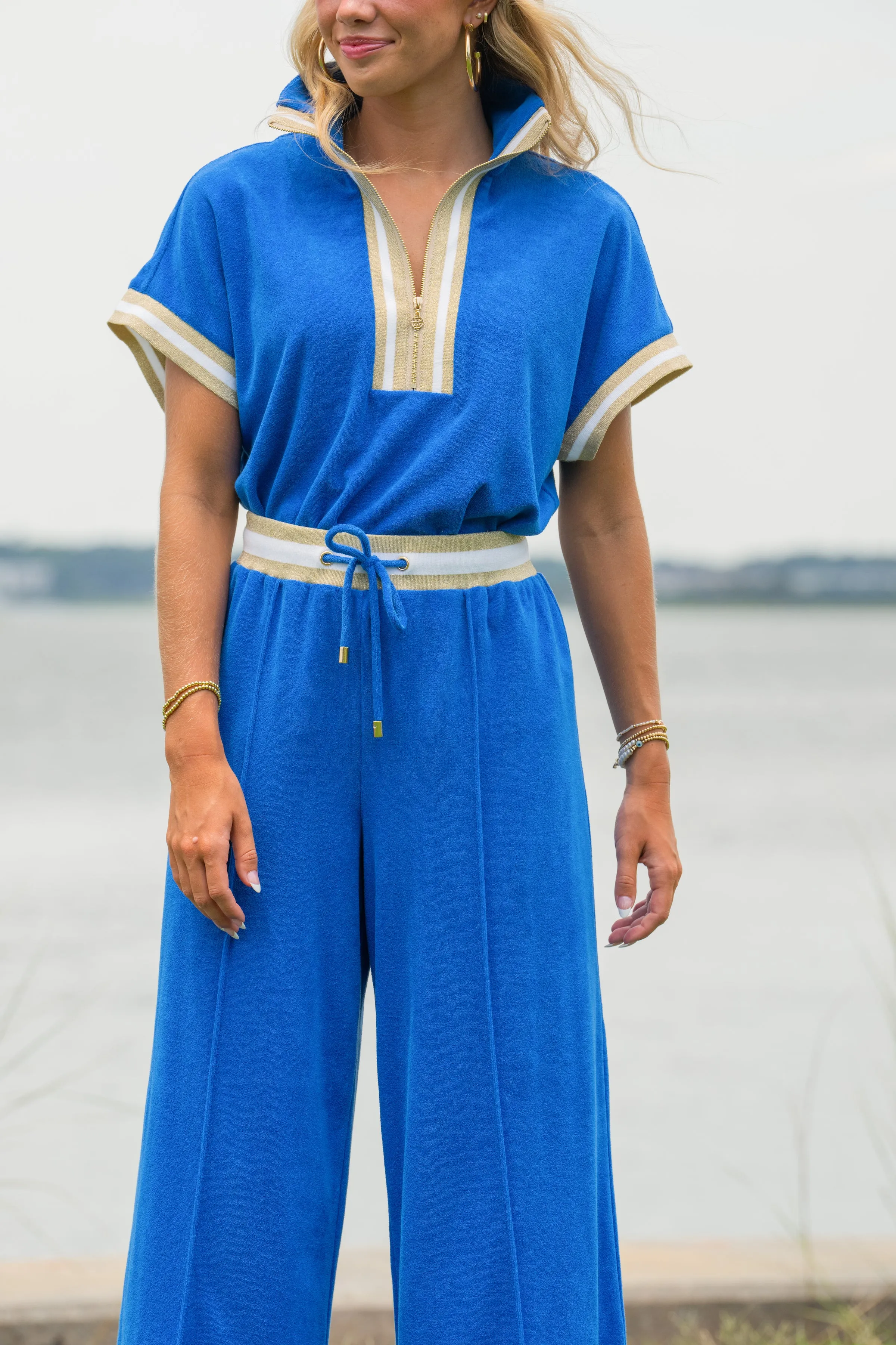 Teddy Crop Trouser - Marine Terry