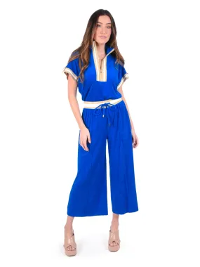 Teddy Crop Trouser - Marine Terry
