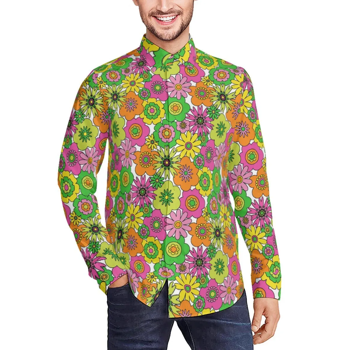 Vintage 70s style shirt, Retro Shirt Men, Hippie Shirt Men,Neon Shirt,Men's Floral shirt, 70s Shirt Men,70s inspired shirt,Men's dress shirt