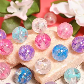 Wholesale 100pcs Diy Cartoon High Transparent Princess Ribbon Bow Print Straight Hole Acrylic Beads